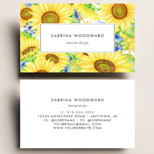 Bright Sunflower Watercolor Yellow Blue Business Card