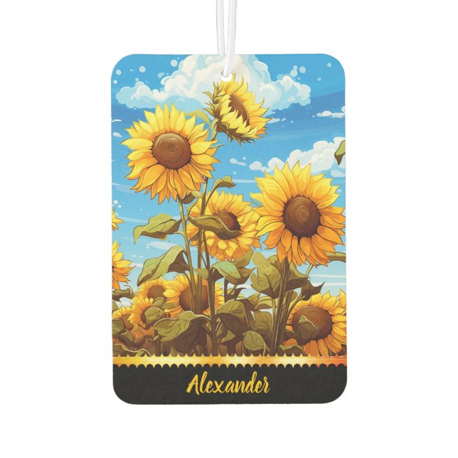 Bright sunflowers bloom under a clear blue sky air freshener (Back)