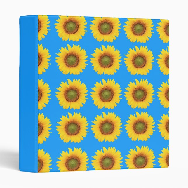 Bright Sunflowers Blue Pattern 3 Ring Binder (Front/Spine)