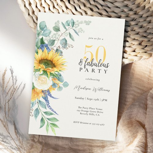 Bright Sunflowers Floral 50 and Fabulous Birthday Invitation