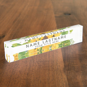 Bright Sunflowers Floral Botanical White Title Desk Name Plate