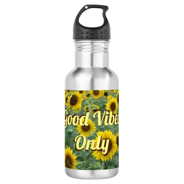Bright Sunflowers Good Vibes Only Stainless Steel Water Bottle (Front)