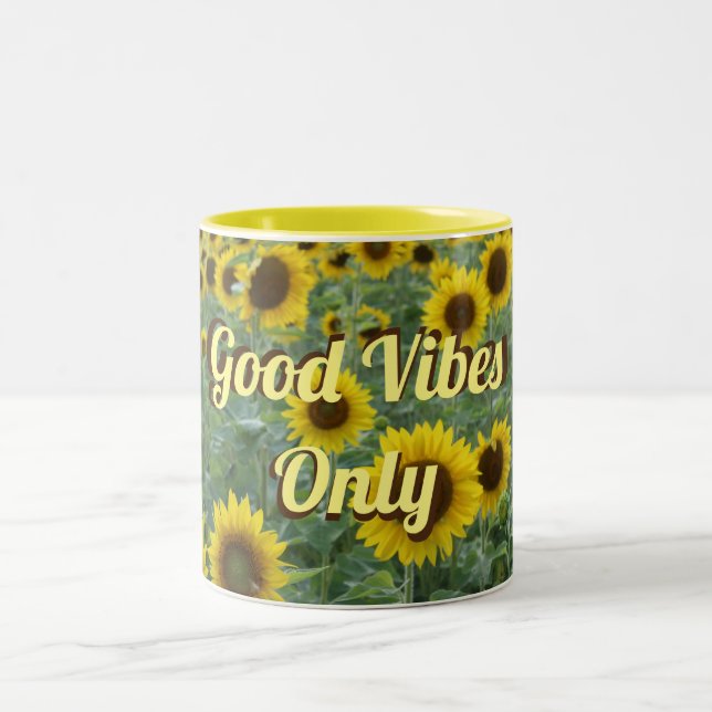 Bright Sunflowers Good Vibes Only Two-Tone Coffee Mug (Center)