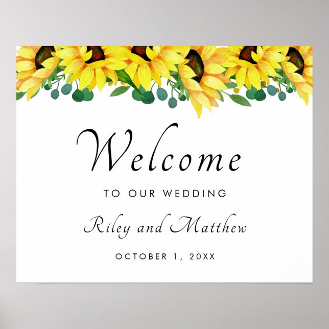 Bright Sunflowers Greenery Wedding Welcome Poster (Front)