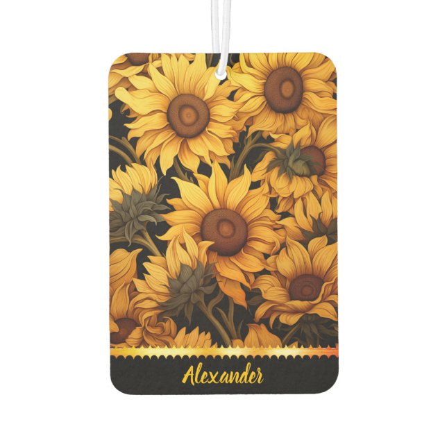 Bright sunflowers in golden sunlight air freshener (Back)