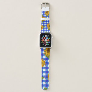Bright sunflowers on a checkered background. Vinta Apple Watch Band