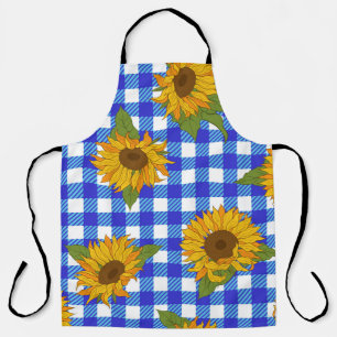 Bright sunflowers on a checkered background. Vinta Apron