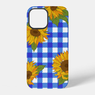 Bright sunflowers on a checkered background. Vinta iPhone 12 Case