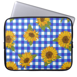 Bright sunflowers on a checkered background. Vinta Laptop Sleeve