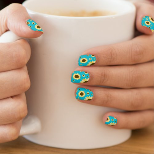 Bright Sunflowers on Blue Minx Nail Art