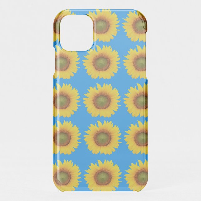 Bright Sunflowers on Blue Pattern Uncommon iPhone Case (Back)