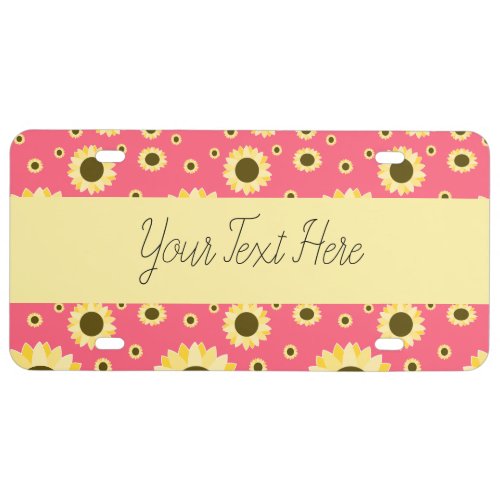 Bright Sunflowers on Pink License Plate