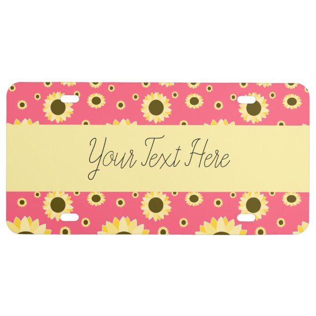 Bright Sunflowers on Pink License Plate (Front)