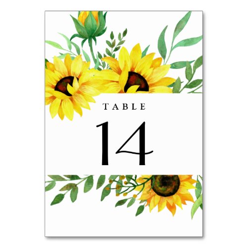 Bright Sunflowers Rustic Watercolor Floral Wedding Table Number