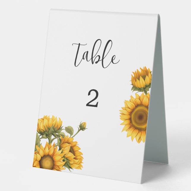 Bright sunflowers wedding table number table tent (Front)