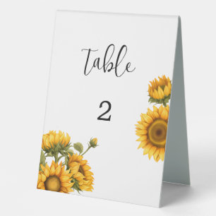 Bright sunflowers wedding table number tent