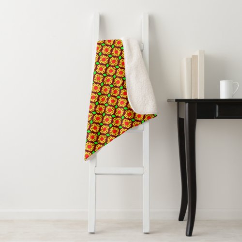 Bright Sunny Folk Art Style Sunflowers Pattern Sherpa Blanket