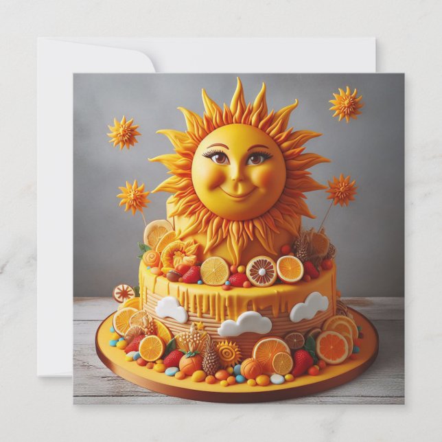 BRIGHT & SUNNY SUN THEMED DECORATED BIRTHDAY CAKE CARD (Front)