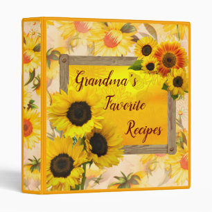 Bright Sunny Sunflower Frame Favorite Recipe 3 Ring Binder