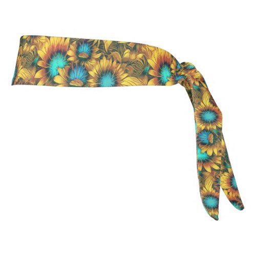 Bright Sunny Sunflowers Yellow Teal Floral Pattern Tie Headband