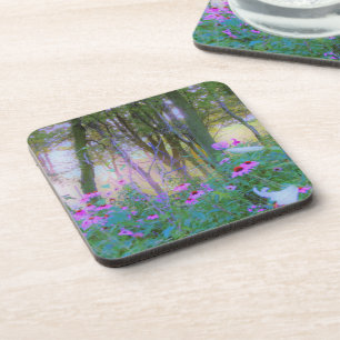 Bright Sunrise with Pink Coneflowers in My Garden Beverage Coaster