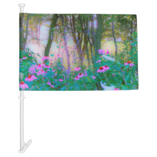 Bright Sunrise with Pink Coneflowers in My Garden Car Flag