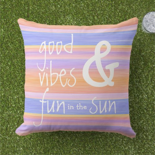 Bright Sunset Colors Watercolor Stripes Pattern Ou Outdoor Pillow