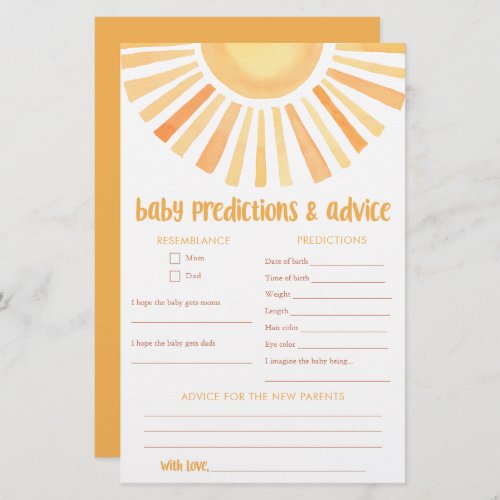 Bright sunshine Baby predictions advice card