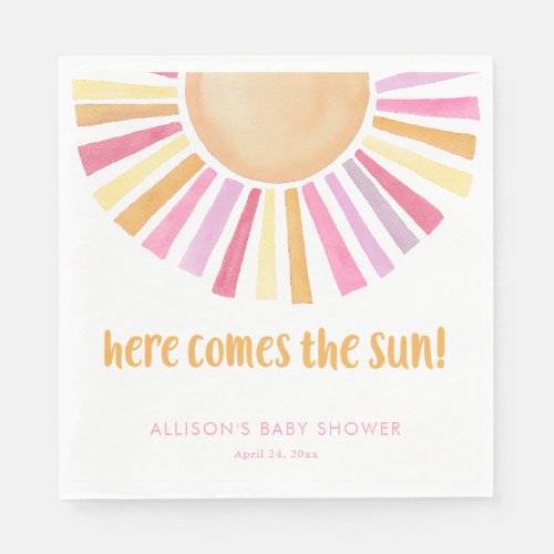 Bright sunshine here comes the sun baby shower napkins