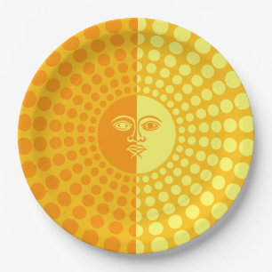 Bright Sunshine Yellow and Orange Sun with Face Paper Plates