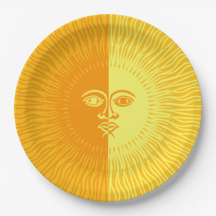 Bright Sunshine Yellow and Orange Sun with Face Paper Plates