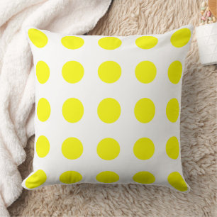Bright Sunshine Yellow Polka Dots on White Throw Pillow