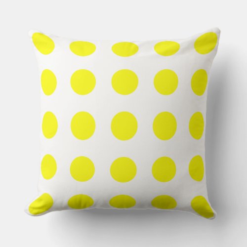 Bright Sunshine Yellow Polka Dots on White Throw Pillow