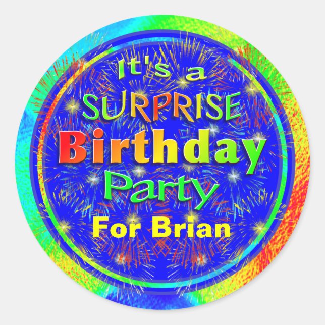 Bright Surprise Birthday Party Stickers (Front)