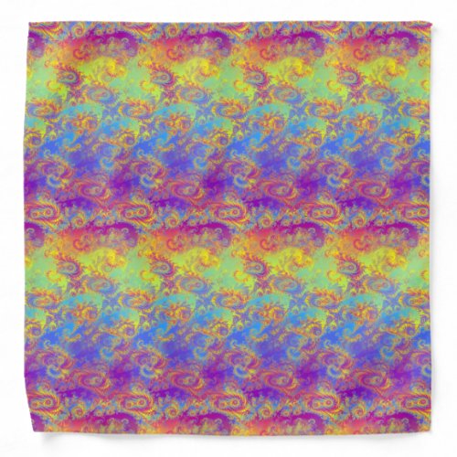 Bright Swirl Fractal Patterns Rainbow Psychedelic Bandana