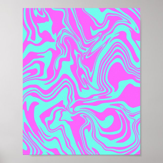 Bright Swirling Abstract Art in Pink & Teal Poster (Front)