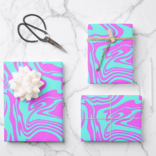 Bright Swirling Abstract Art in Pink & Teal Wrapping Paper Sheets