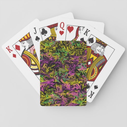 Bright Swirls of Pink Green  Yellow on Black Poker Cards