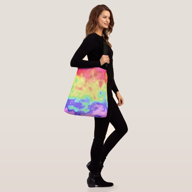 Bright Swirly Boho Hippie Trippy Groovy Rainbow Crossbody Bag (On Model)