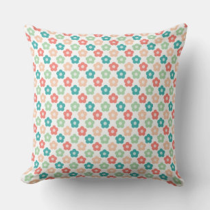 Bright Symmetrical Flower Design on White Back Throw Pillow