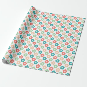 Bright Symmetrical Flower Design on White Back Wrapping Paper