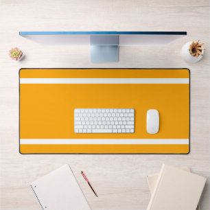 Bright Tangerine Orange White Edge Racing Stripes  Desk Mat