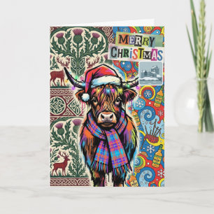 Bright Tartan Highland Cow Scottish Christmas Card