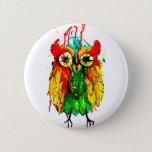 Bright Tattoo Ink Owl Color Painting Pinback Button at Zazzle