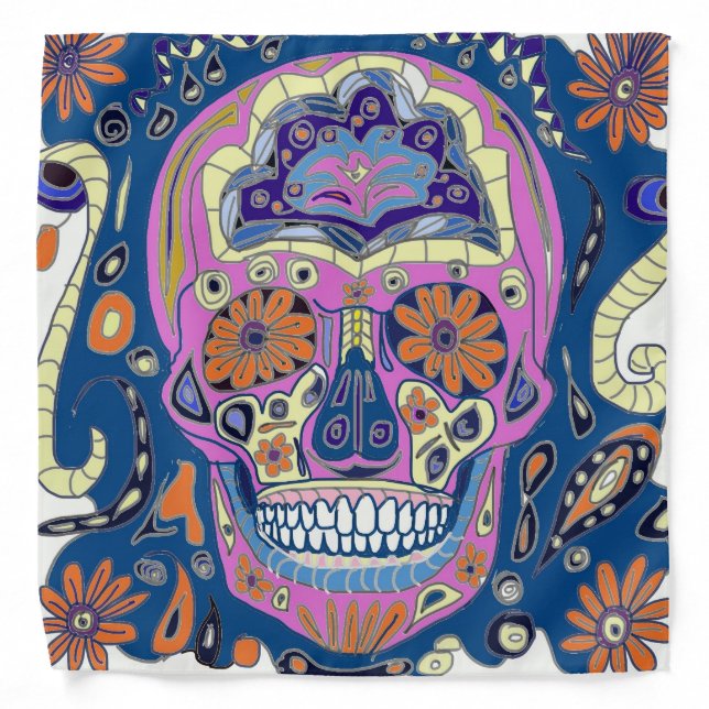 Bright Tattoo Style Sugar Skull Bandana (Front)