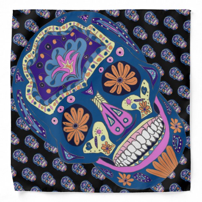 Bright Tattoo Style Sugar Skull Bandana (Front)