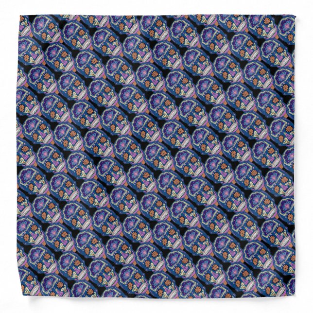 Bright Tattoo Style Sugar Skull Tiled Pattern 2 Bandana (Front)