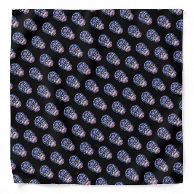Bright Tattoo Style Sugar Skull Tiled Pattern Bandana (Front)