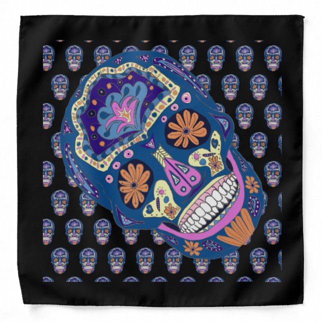 Bright Tattoo Style Sugar Skull with Black Border2 Bandana (Front)