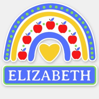 Bright Teacher's Apples Rainbow Heart Personalized
